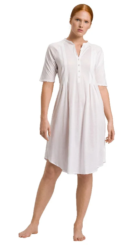 Luxury Lingerie for Special Occasions Cotton Deluxe Short Sleeve Button Front Gown | White