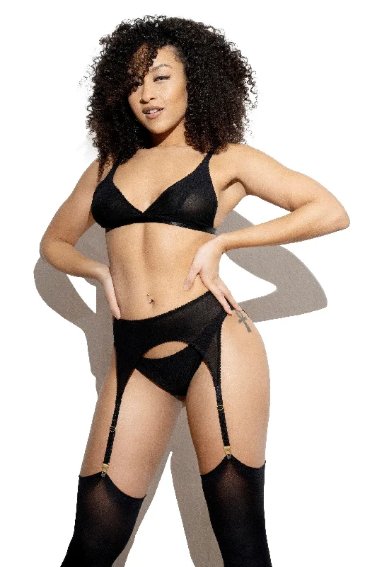 Sexy Lingerie for Women with Stockings ASTER three piece mesh lingerie set