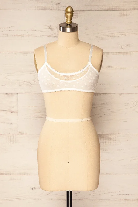 Women's High Waist Lingerie Bodysuits Amerikana White | Mesh Bralette w/ Embroidered Stars
