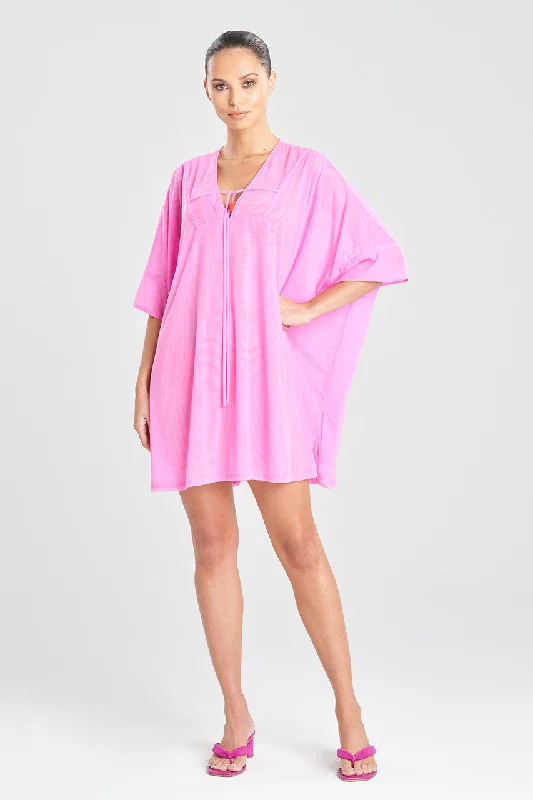 Women's Satin Sleepwear Lingerie Heleneca Mesh Wedge Short Caftan
