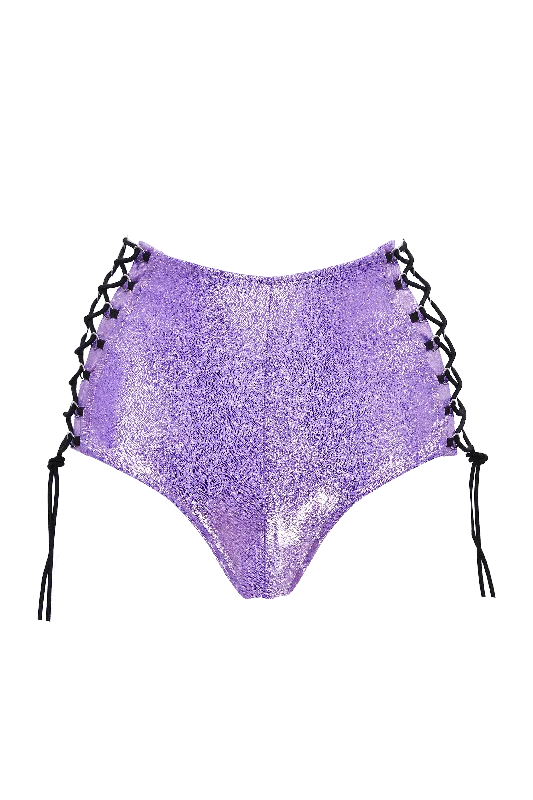 Women's Tummy Control Lingerie HIGH-WAISTED Lace-up Hot-Pant Bottoms / LILAC Hologram Women's Tummy Control Lingerie HIGH-WAISTED Lace-up Hot-Pant Bottoms / LILAC Hologram