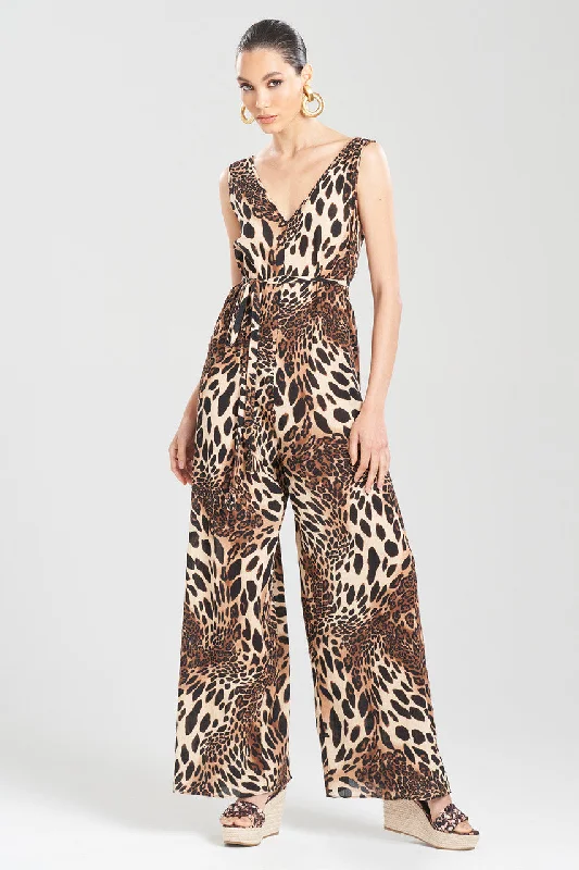 Women's Lingerie with Matching Robes Luxe Leopard Cotton Gauze Jumpsuit
