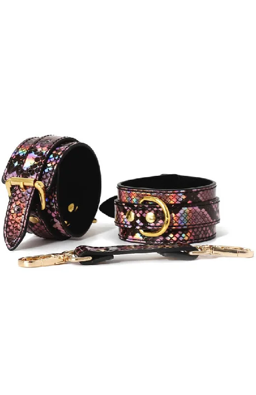 Breathable Bamboo Lingerie for Women Faux pink & gold reptile handcuffs