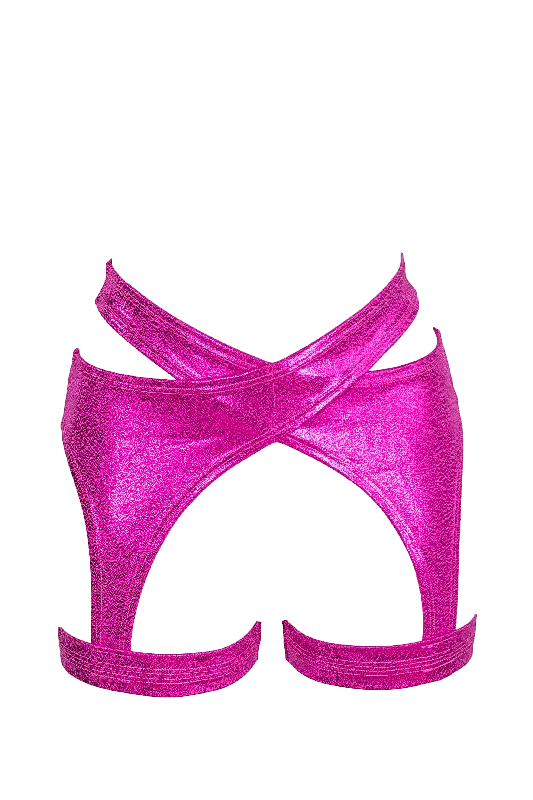 Women's Corset Style Lingerie Criss Cross Holographic Garter Belt / X-GARTER HOLO NEON PINK Women's Corset Style Lingerie Criss Cross Holographic Garter Belt / X-GARTER HOLO NEON PINK