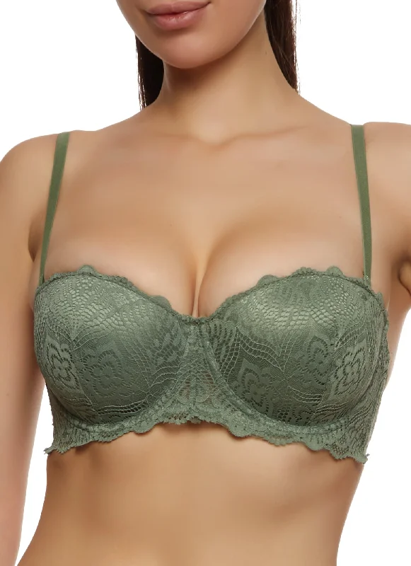 Sexy Lingerie for Women with Stockings Scalloped Lace Push Up Balconette Bra | Converts to Strapless Sexy Lingerie for Women with Stockings Scalloped Lace Push Up Balconette Bra | Converts to Strapless