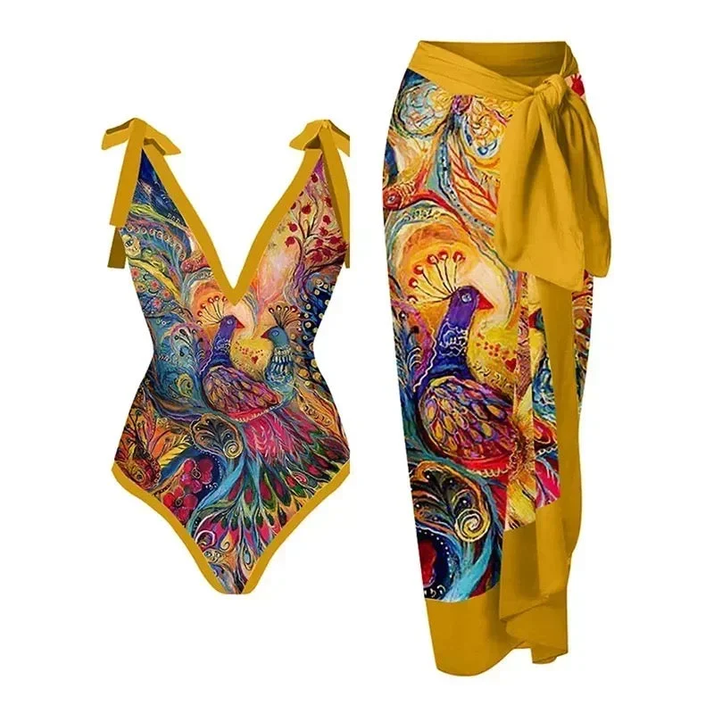 Seamless bikini briefs for a smooth look​ Tesca Swimsuit with Sarong Skirt