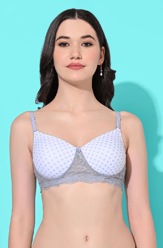 Bra with a soft - touch lining for a luxurious experience FIMS Fashion Padded Non-Wired Full Cup Dotted Print bra White Color Bra with a soft - touch lining for a luxurious experience FIMS Fashion Padded Non-Wired Full Cup Dotted Print bra White Color
