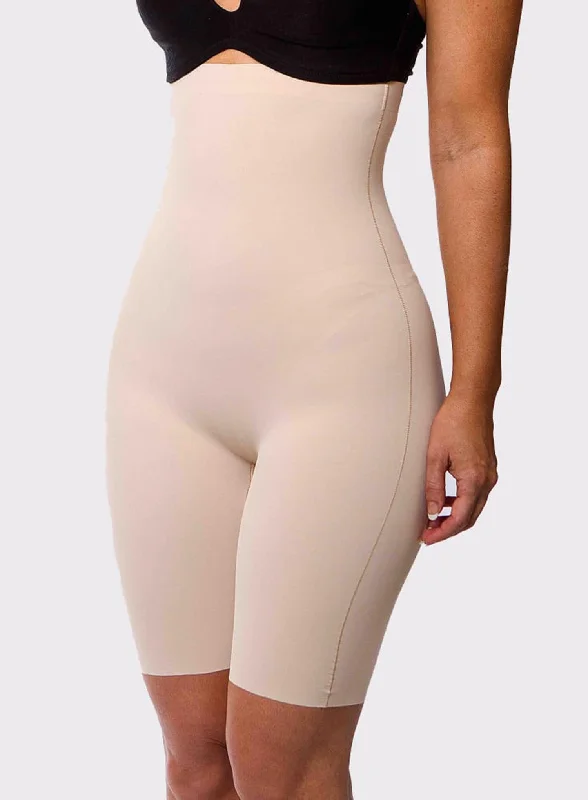 Shaper for back support and posture correction​ LaSculpte: Everyday Micro Fibre High Waist Shaping Short Nude