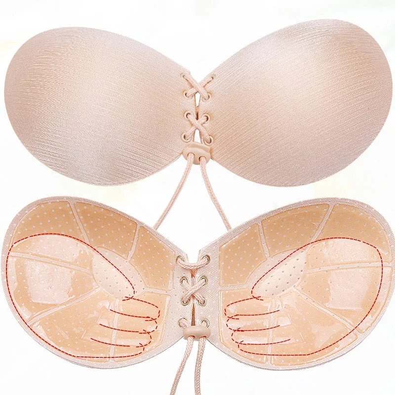 Bra with a removable padding for customizable support Silicone Bra Invisible Push Up Stick On Self Adhesive Front Lacing Backless Bra with a removable padding for customizable support Silicone Bra Invisible Push Up Stick On Self Adhesive Front Lacing Backless