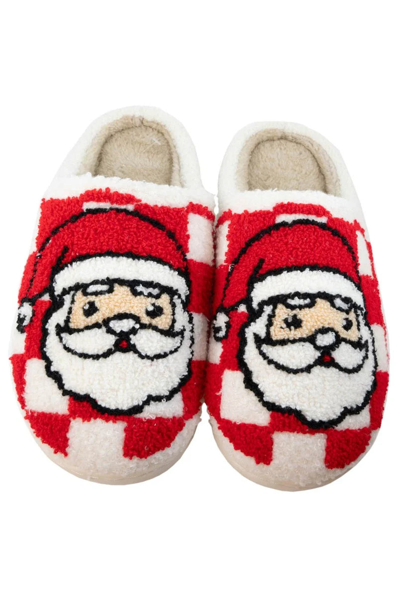 Two - Tone Sock Slippers for a Contrasting Look​ Red Checkered Santa Slippers
