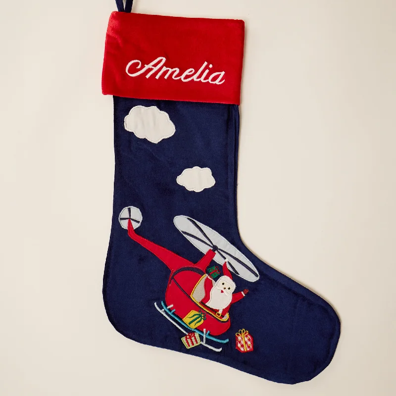 Grey stockings for a neutral and modern option Santa's Copter Stocking