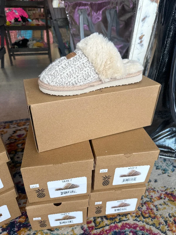 Sock Slippers with Fur Trim for a Cozy Look​ Simply Southern + Tan Flat Slippers