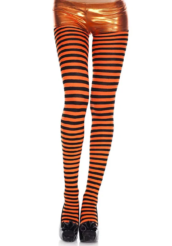 Hypoallergenic stockings for sensitive skin Striped [Black/Neon Orange] | TIGHTS